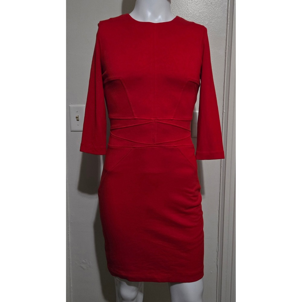 MNG Suit Red Dress 3/4 Sleeve Seam Detail Small